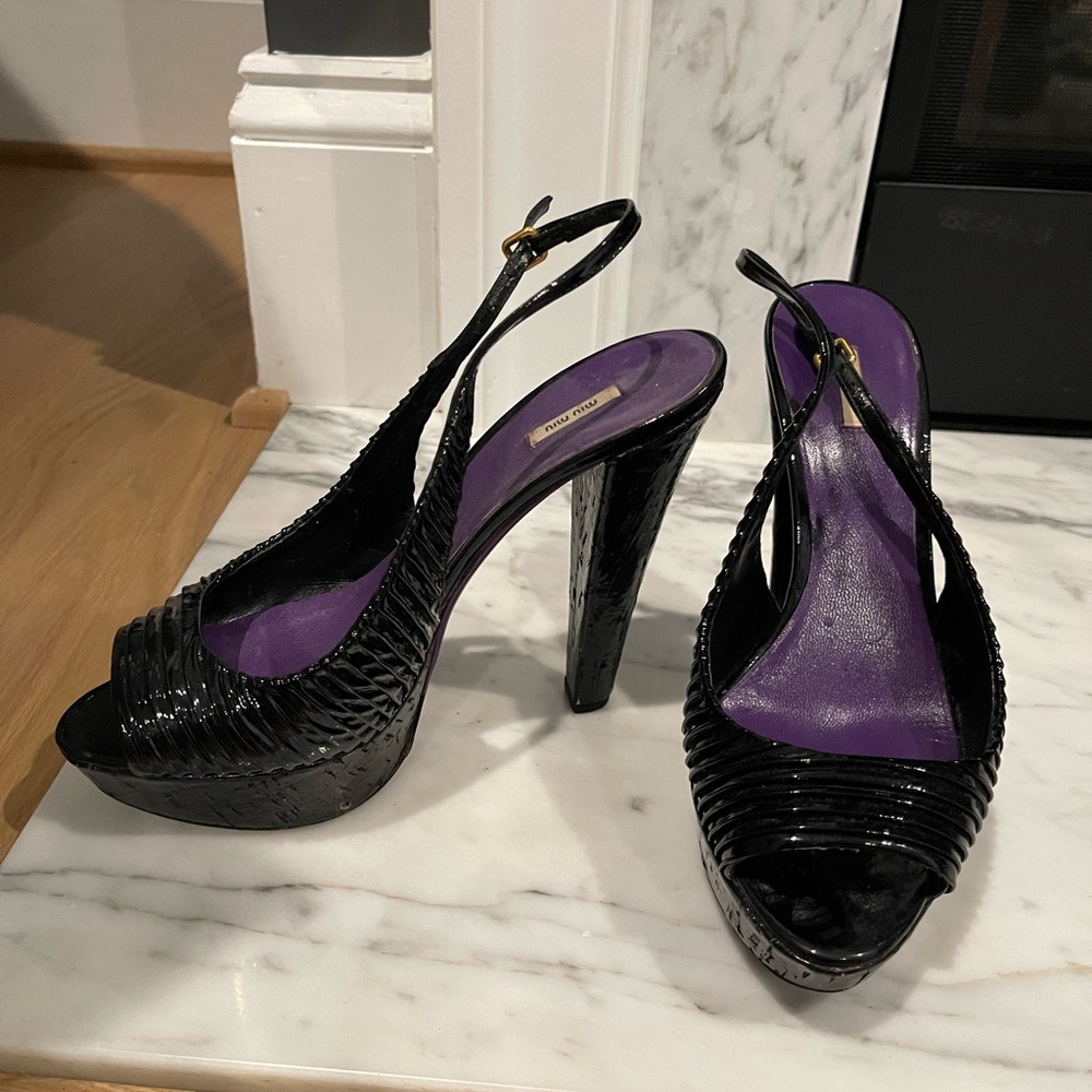 Miu Miu Black Textured Slingback Heels